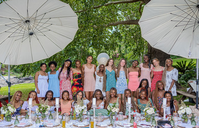 Outdoor group portrait at a garden gathering
